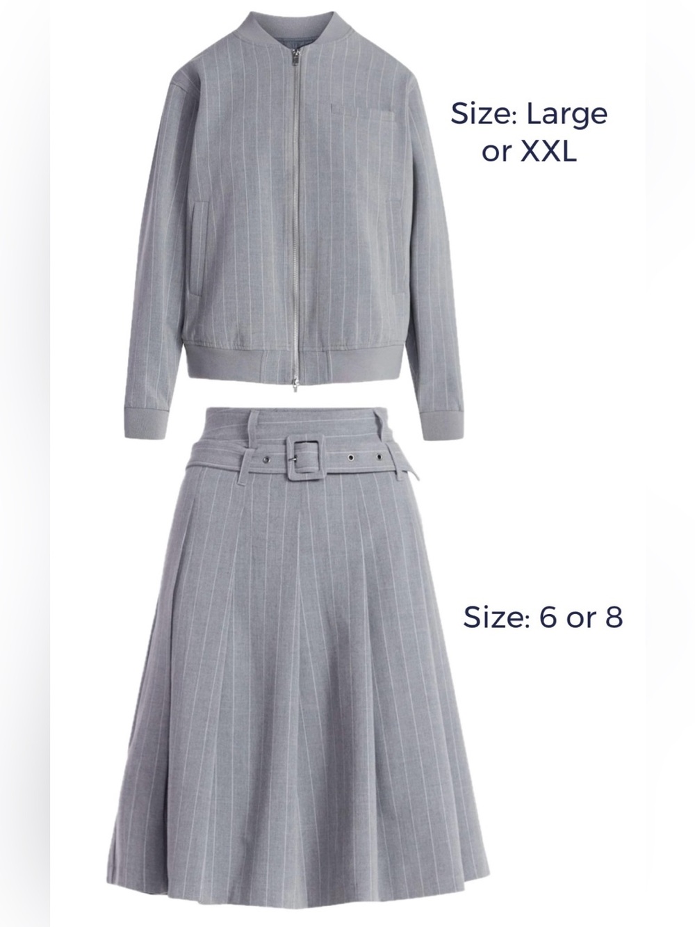 NWT Elegant Gray Pleated pinstripe midi Skirt w/ belt - Picture 10 of 10